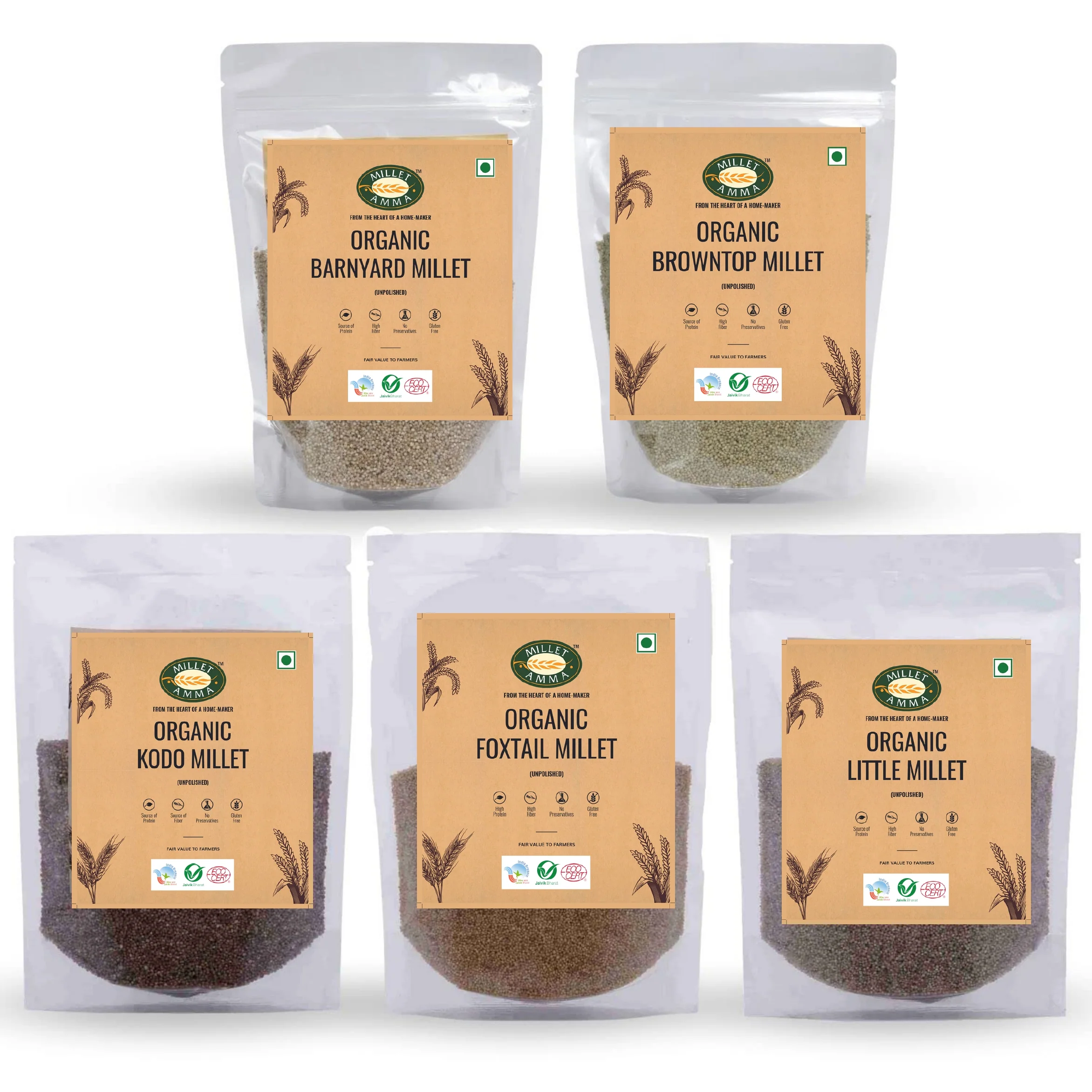 Siridhanya Grain Combo Organic Millet Pack of 5 (2.5 Kg - Each 500g