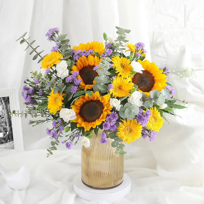 Sunshine Blooms in Glass Vase